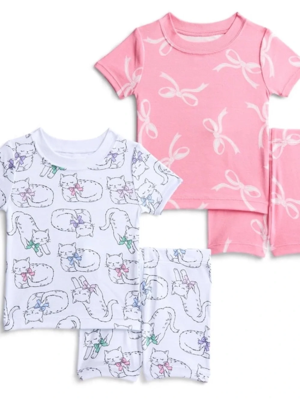 wonder nation Pink & White Cat Bow Short-Sleeve Pajama 2-Pack